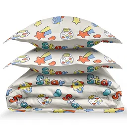 LABHAM Kids Mania Beige & Red Graphic Cotton 144 TC King Bedsheet With 2 Pillow Covers image 3
