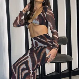 StyleCast Brown Abstract Printed Cut-Outs Sheath Maxi Dress image 4