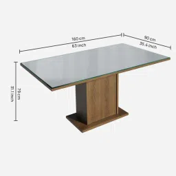 madesa Aurea Glass Table Top 6 Seater Dining Table In Brown & Grey Finish image 2