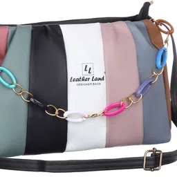 leather land Multicolor, Gold Women Sling Bag RainBow Design Sling image 3