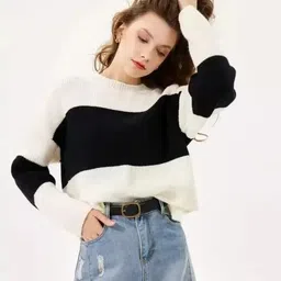 koty Casual Regular Sleeves Color Block Women Black, White Top image 4