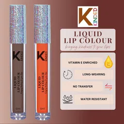 KINDED Set Of 2 Vitamin E Enriched Long Lasting Matte Liquid Lip Colour Lipstick 6 ml - Choco Brown 07 & Sangria Orange 08 image 3