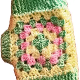 Handmade Crochet Fingerless Gloves, Floral Granny Square Pattern, Mint Green and Pink, Women's Winter Wear image 2