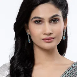 ZENEME Rhodium-Plated Teardrop Shaped Drop Earrings image 2