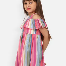 Nauti Nati Girls Striped Cold-Shoulder Ruffled Crepe A-Line Dress image 2