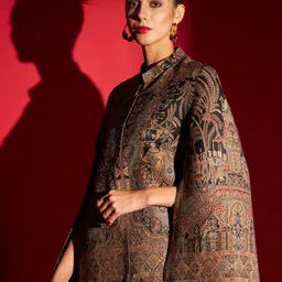 Zamour Ethnic motifs Printed Jamawar Cape Jacket image 5