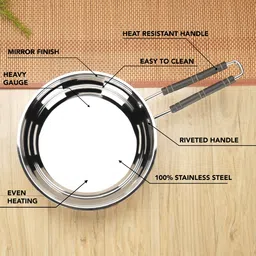 sumeet Stainless Steel Induction Bottom Fry Pan 1.250 LTR, 21.5 cm Dia, Silver Fry Pan 21.5 cm diameter 1.25 L capacity image 3