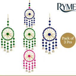 ryme Pack of 3 Handmade Decorative Woollen Ring Wall Door Hanging Wool Windchime image 2