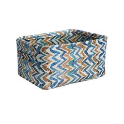 FABINALIV Sky Blue & White 3 Pieces Zig Zag Printed Multi Purpose Storage Basket image 4