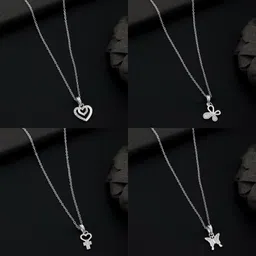 combo pendant chain for girls Silver, Rhodium Diamond Silver, Alloy Pendant Set-image-22