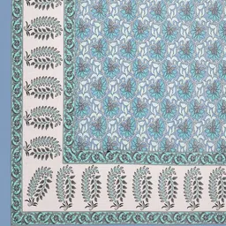 Turquoise Floral 144 TC Cotton King Bedsheet and 2 Pillow Cover by UniqChoice image 5