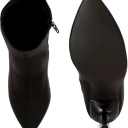 london rag Black Solid Mid Heel Sock Boots Boots For Women image 4