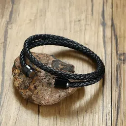 the men thing STARRY TWINE - American Style Genuine Braided Leather Bracelet with Stainless Steel Clasp Magnetic Buckle for Men & Boy (8 inch) image 5