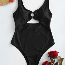 ekeshwara EK-BODYSUIT-8 Solid Women Swim-dress Black Swimsuit image 2