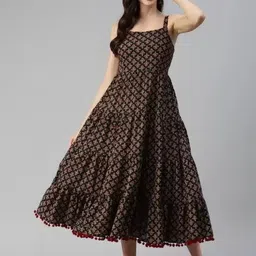 devdham Women Fit and Flare Black, Red, White Midi/Calf Length Dress image 1