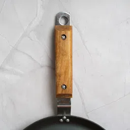 femora Iron Flat Tawa with Strong Wooden Handle Black 100% Toxin-Free Tawa 25 cm diameter image 4