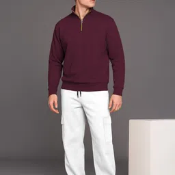 tripr Men Night Suit Set Maroon, White Solid image 3