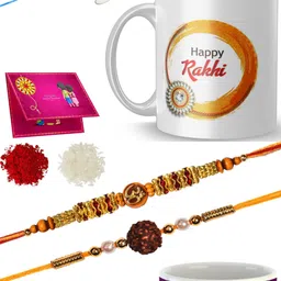 nadnn Thread MR-RR-M-R31 & RAKHI 1-2-69_1707 Gold Finish Rakhi, Chawal Roli Pack, Greeting Card, Mug Set-picture-23