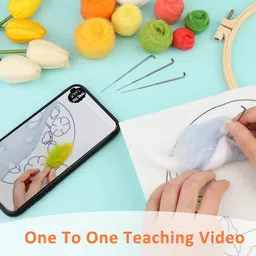 gustave DIY Needle Felt Art Kit Flower Stitch Set with Embroidery Hoop for Kids Adults image 5