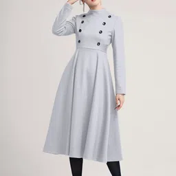 hrj creation Women Fit and Flare Grey Midi/Calf Length Dress-picture-23