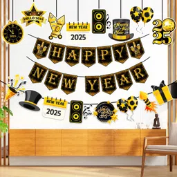 zyozique Black, Golden New Year Party Decorations Banner,Character Banner,Ceiling Hanging (Pack Of 10)-picture-45