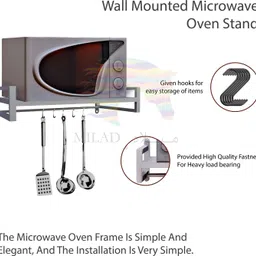 milad Containers Kitchen Rack Metal Wall-Mount Microwave Stand, Kitchen Storage Rack, Including Hooks Iron image 2
