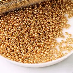 happi tokens Sugar beads Priso glass beads, 2mm, Dull Gold for Maggam Aari work - 450 gms image 5