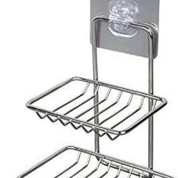 jaytik Wall mount Self-Adhesive Stainless Steel Double-Layer Soap Dish Holder image 1