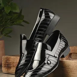 House of Pataudi Men Black Faux Leather Formal Slip On Loafers Slip On For Men-picture-17