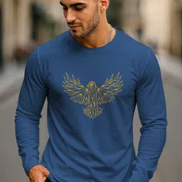 catcho Men Printed Round Neck Cotton Blend Blue T-Shirt-picture-25