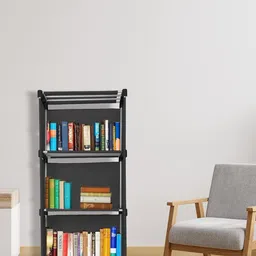 quarck 4 Layer black Multipurpose Foldable Open Bookshelf Storage Shelf,Study Room Plastic Semi-Open Book Shelf-picture-45