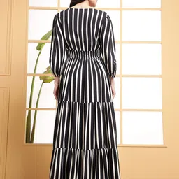 raiyani enterprise Women Fit and Flare Black, White Maxi/Full Length Dress image 2