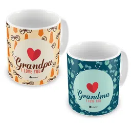 Indigifts Beige & Blue 2 Pieces Printed Ceramic Glossy Mugs - 325ml Each image 2