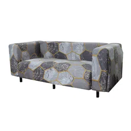 HOUSE OF QUIRK Grey & Gold-Coloured Geometric Printed 3-Seater Non-Slip Sofa Cover image 2