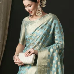 Anouk Ethnic Motifs Woven Design Zari Organza Banarasi Saree image 3