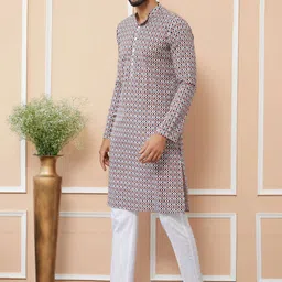 See Designs Men Tribal Dyed Keyhole Neck Flared Sleeves Mirror Work Anarkali Kurta image 5