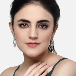 ZENEME Rhodium-Plated Floral Drop Earrings image 3