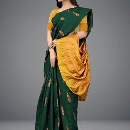 Om Shantam Sarees Ethnic Motifs Woven Design Zari Banarasi Saree image 4