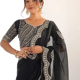 samah Embellished, Embroidered Bollywood Organza Saree-picture-22