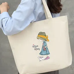 White Women Tote Tote Bags For Women Girls Canvas Handbag Zipper Large bag Fashion Bag All Usable-image-4