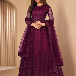 houseofcommon Self Design Net Semi Stitched Anarkali Gown image 1