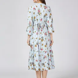 MeeMee Floral Print Tie-Up Neck Bell Sleeve Maternity Fit & Flare Midi Dress image 5