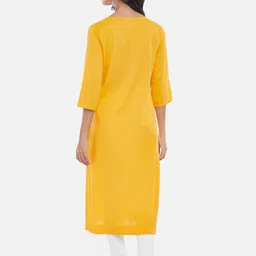 RANGMANCH BY PANTALOONS Women Mustard Yellow Floral Embroidered Thread Work Kurta image 2
