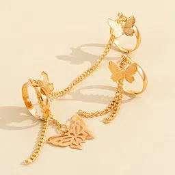 Shining Diva Fashion Set Of 3 Gold Plated Butterfly Chain Finger Rings image 3