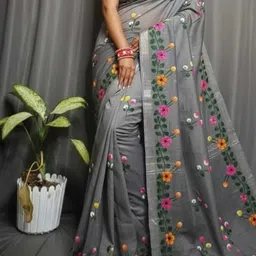 kuttus creations Hand Painted Handloom Cotton Blend Saree image 1