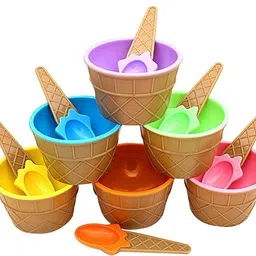 twinflo Free Plastic 6 Ice Cream Cone Shape Bowl with 6 Spoons - Plastic-picture-11