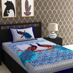 kaany fab Cotton Single Flat 144 TC Jaipuri Prints Bedsheet image 1