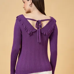 Honey by Pantaloons Striped V-Neck Long Sleeves Top image 4