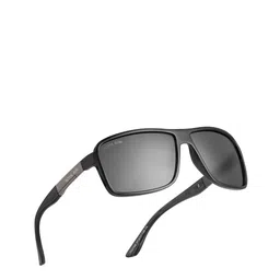 ROYAL SON Men Black Lens & Black Rectangle Sunglasses with Polarised Lens image 4