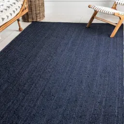 Blue Solid Jute 5 ft x 7 ft Hand Woven Carpet by HabereIndia-picture-32